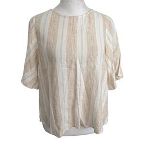 Gentle Fawn Ivory and Gold Striped Boxy Linen Short Sleeve Top Womens Size XS